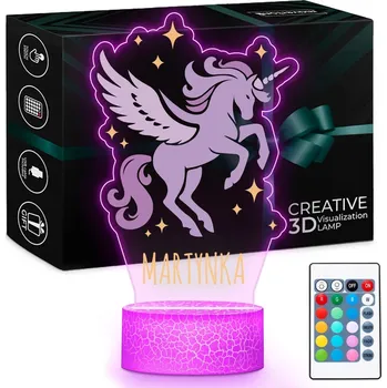 Lampička 3D LED Noční Lampa se jménem jednorožec Dárek k narozeninám holčičky