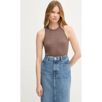 Dámská vesta Bavlněná vesta Tommy Hilfiger dámská, hnědá barva, WW0WW45706 98X, vel. XL