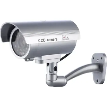 IP kamera Solární falešná bezpečnostní kamera s červenou LED Voděodolná simulace CCTV Venkovní použití Nastavitelný držák 360° Montáž na zeď stříbrná