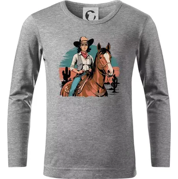 Chlapecké tričko Cowgirl vintage na koni - Triko dětské Long Sleeve - 122 cm/6 let ( Tmavě šedý melír )