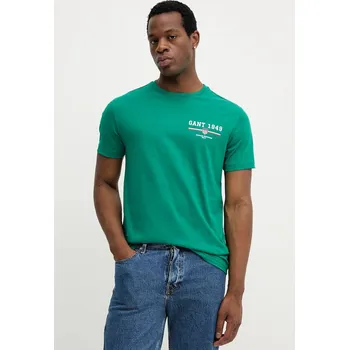Pánské tričko Bavlněné tričko Gant pánské, zelená barva, s potiskem, 2067044 77X, vel. M