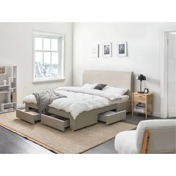 Ložnice Postel s úložným prostorem béžová látkové čalounění 160 x 200 cm se zásuvkami moderní skandinávský design ložnice Beliani
