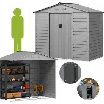 Zahradní domek GARAŻ OGRODOWY STALOWY DOMEK SZARY SCHOWEK ÚLOŽNÝ PROSTOR NA NÁŘADÍ 213x130 Cm 2,43 m2