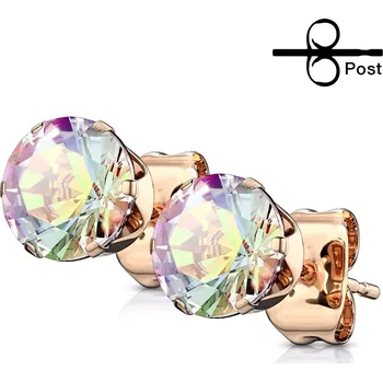Náušnice Náušnice z oceli 316L měděné barvy - broušený duhový zirkon, puzetky - Průměr: 8 mm