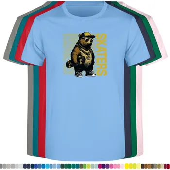 Chlapecké tričko detske-levne-bavlnene-tricko-potisk-medved-brumla-skater Barva: Sky blue - nebesky modrá, Dětská bavlněná trička JHK: L