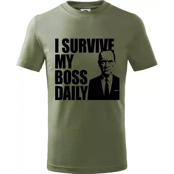 I survive my boss daily - Tričko dětské bavlněné - 158 cm/12 let ( Khaki )