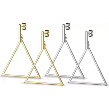 Náušnice Ocelové 316L náušnice - kontura trojúhelníku na hladkém proužku, puzetky - Barva: Stříbrná