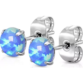 Náušnice Ocelové náušničky - kulatý modrý syntetický opál, puzetové zapínání - Průměr: 3 mm