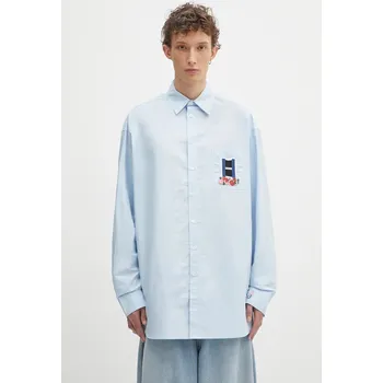 Pánská košile Bavlněná košile JW Anderson Window Embroidery pánská, modrá barva, relaxed, s klasickým límcem, SH0352.PG1698.804, 50, 05X