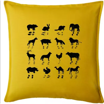 Polštář Zvířecí stopy s obrázkem zvířete - stopy zvířat - Polštář 50x50 - 50x50 - Pouze potah ( Žlutá )