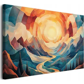 Obraz Barevný Velký Obraz na plátně Moderní Mozaika do obýváku Hory Kubismus