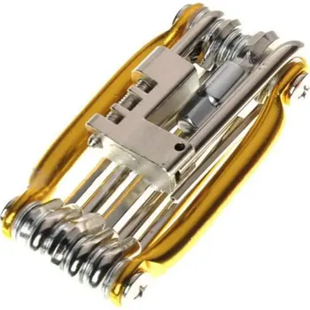 Multifunkční sada nářadí na kolo 11 v 1 Klíče Šroubováky Řezačka řetězu Přenosné nářadí z hliníku Opravná sada pro horská a silniční kola zlatá