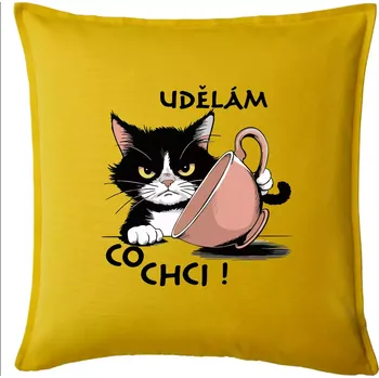 Polštář Kočka - udělám co chci - Polštář 50x50 - 50x50 - Pouze potah ( Žlutá )