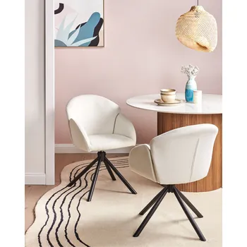 Jídelní židle Sada 2 otočných jídelních židlí krémově bílá látkové čalounění černé železné nohy jídelna Beliani