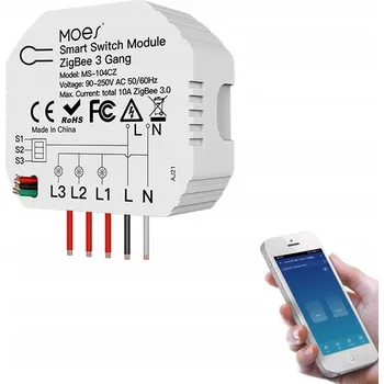 vypínač Moes ZigBee Zásuvka Relé Spínač 1 Ks