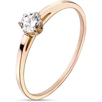 Prsten Zásnubní prsten z oceli měděné barvy - čirý zirkon kulatého tvaru, lesklý povrch - Velikost: 54