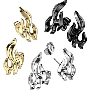 Náušnice Náušnice z oceli 316L - motiv plamene, puzetky, povrchová úprava PVD - Barva: Stříbrná