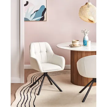 Jídelní židle Otočná jídelní židle krémově bílá látkové čalounění černé železné nohy jídelna Beliani