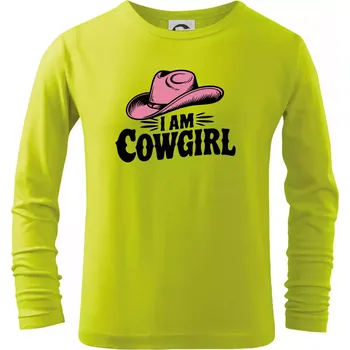 Dětská móda Iam cowgirl klobouk - Triko dětské Long Sleeve - 134 cm/8 let ( Limetková )