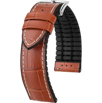 Řemínek na hodinky Řemínek Hirsch George - zlatohnědý - 24 mm - L – Standardní délka (doporučujeme) - 22 mm - Stříbrná + 5 let záruka a dárek ZDARMA