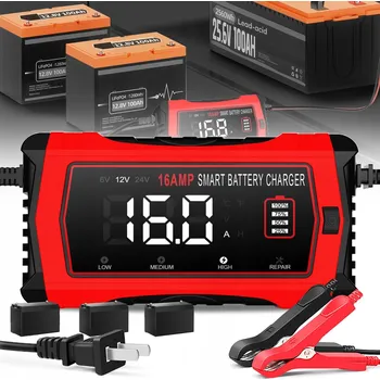 Nabíječka autobaterie INTELIGENTNÍ NABÍJEČKA AUTOBATERIÍ 16A LCD 12V 24V LiFePO4