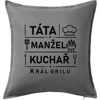 Polštář Táta manžel kuchař král grilu - Polštář 50x50 - 50x50 - Pouze potah ( Tmavě šedý melír )