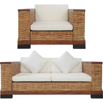 Pohovka 2dílná sedací souprava s poduškami hnědá přírodní ratan Hnědá278618