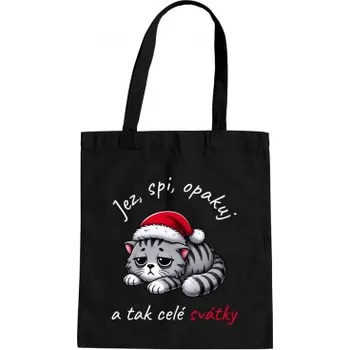Žertovný předmět Jez, spi, opakuj a tak celé svátky - taška s potiskem- Tričkový.cz