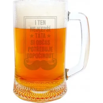 Žertovný předmět I ten nejlepší táta si občas potřebuje odpočinout - Sklenice s gravírováním- Tričkový.cz