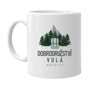 Žertovný předmět Dobrodružství volá, musím jít - hrnek s potiskem- Tričkový.cz