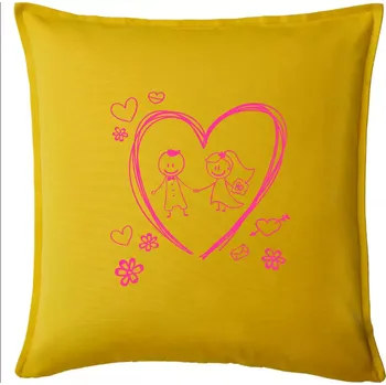 Polštář Svatba - kreslené srdce - Polštář 50x50 - 50x50 - Pouze potah ( Žlutá )