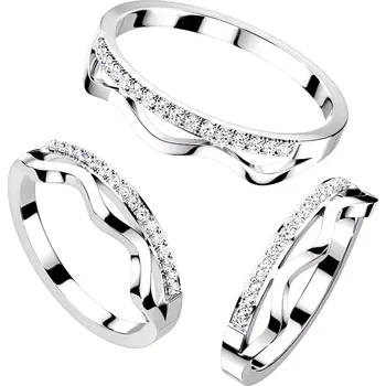 Prsten Prsten z oceli 316L stříbrný - řada čirých zirkonů, vlnka - Velikost: 50