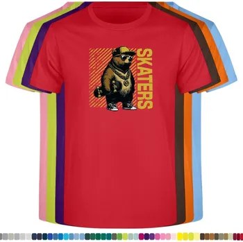 Chlapecké tričko detske-levne-bavlnene-tricko-potisk-medved-brumla-skater Barva: Red - červená, Dětská bavlněná trička JHK: XL