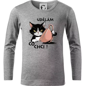 Chlapecké tričko Kočka - udělám co chci - Triko dětské Long Sleeve - 122 cm/6 let ( Tmavě šedý melír )
