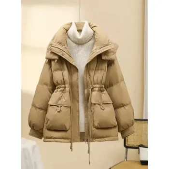 Dámská parka Dámská midi zimní bunda s kapucí Barva: Khaki, Velikost: M