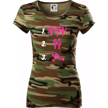 Dámské tričko Před a po žena - Dámské maskáčové triko - S ( Hnědý maskáč )