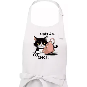 Kuchyňská zástěra Kočka - udělám co chci - Dámská zástěra na vaření - Univerzální velikost ( Bílá )