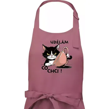 Kuchyňská zástěra Kočka - udělám co chci - Dámská zástěra na vaření - Univerzální velikost ( Starorůžová )