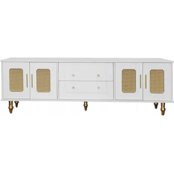 Televizní stolek TV stolek Zlaté úchytky Skleněná dvířka a nohy z masivního dřeva Bílý
