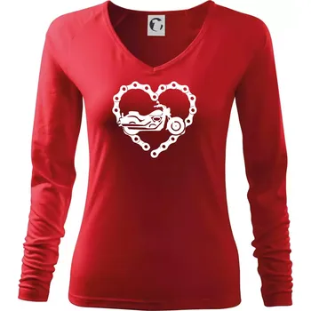 Dámské tričko Moto srdce řetěz - chopper - Triko dámské Elegance - XL ( Červená )