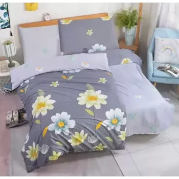 Povlečení Jahu povlečení bavlněný satén Květy žluté na šedé 140x200, 70x90 cm