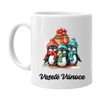 Žertovný předmět Tričkový.cz - Veselé Vánoce – tučňáci - hrnek s potiskem