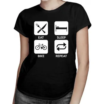 Žertovný předmět Eat sleep bike repeat - dámské tričko s potiskem- Tričkový.cz