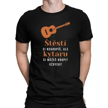 Žertovný předmět Štěstí si nekoupíš, ale kytaru si můžeš koupit vždycky - pánské tričko s potiskem- Tričkový.cz