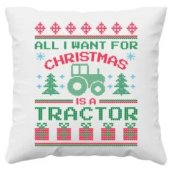 Žertovný předmět All I want for Christmas is a tractor - polštář s potiskem- Tričkový.cz