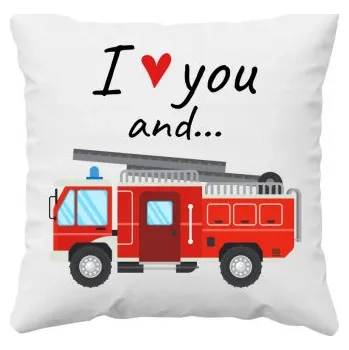 Žertovný předmět I love you and hasičské auto - polštář s potiskem- Tričkový.cz