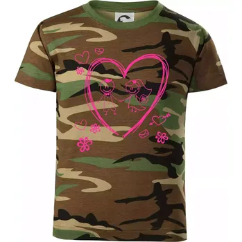 Chlapecké oblečení Svatba - kreslené srdce - Dětské maskáčové triko - 122 cm/6 let ( Hnědý maskáč )