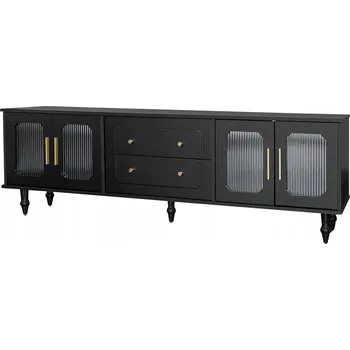 Televizní stolek TV stolek Zlaté úchytky, skleněná dvířka a nohy z masivního dřeva