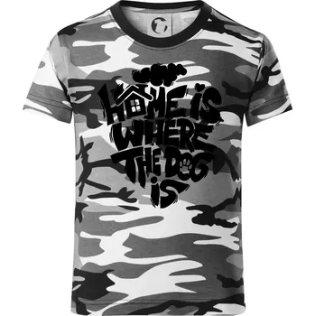 Chlapecké tričko Home is where the dog - Dětské maskáčové triko - 146 cm/10 let ( Šedý maskáč )