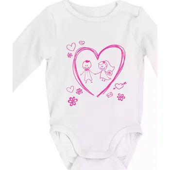 Kojenecký body Svatba - kreslené srdce - Body kojenecké s dlouhým rukávem - Dlouhý r. do 3 měs ( Bílá )